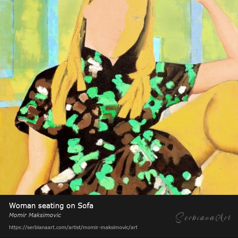 Woman seating on Sofa , Oil/Canvas, Momir Maksimovic