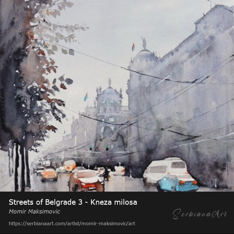 Streets of Belgrade 3 - Kneza milosa, Watercolor/Paper, Momir Maksimovic