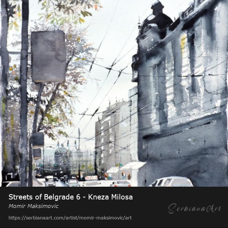 Streets of Belgrade 6 - Kneza Milosa, Watercolor/Paper, Momir Maksimovic