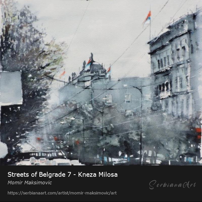 Streets of Belgrade 7 - Kneza Milosa, Watercolor/Paper, Momir Maksimovic