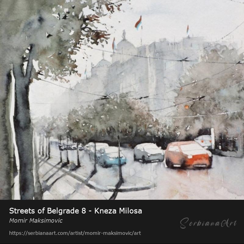 Streets of Belgrade 8 - Kneza Milosa, Watercolor/Paper, Momir Maksimovic