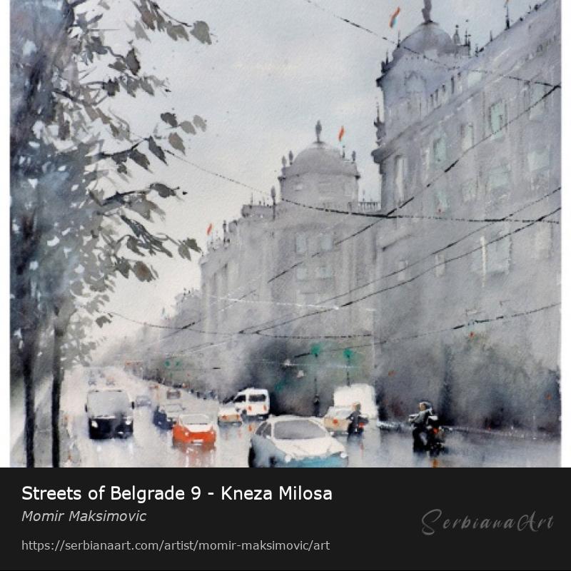 Streets of Belgrade 9 - Kneza Milosa, Watercolor/Paper, Momir Maksimovic