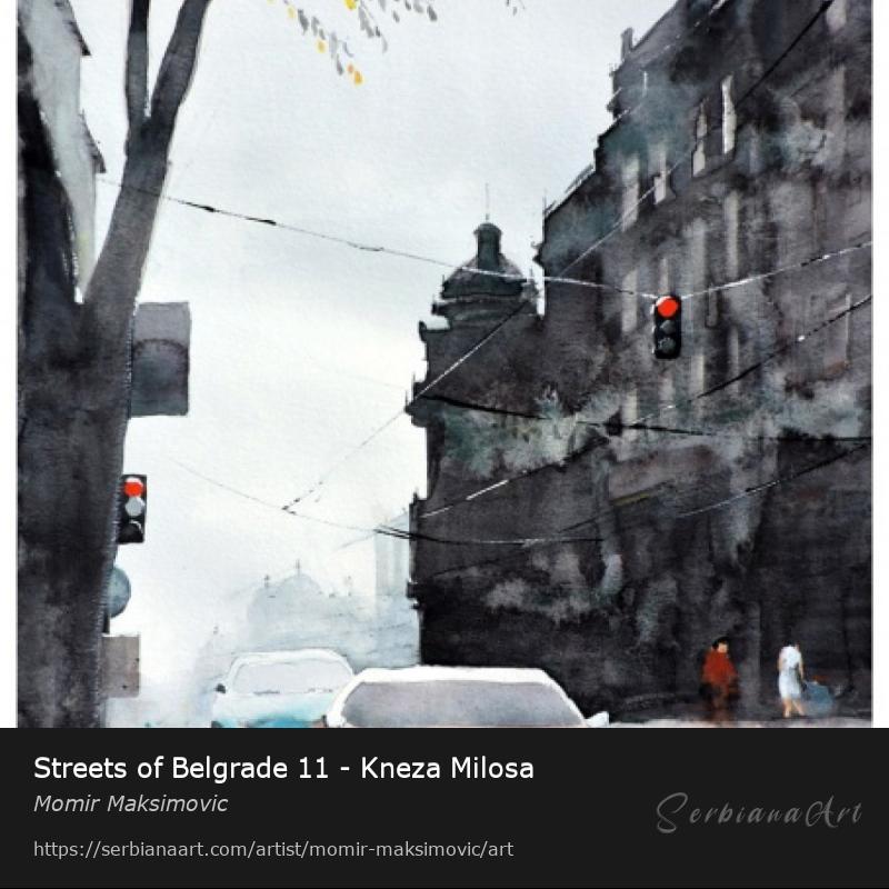 Streets of Belgrade 11 - Kneza Milosa, Watercolor/Paper, Momir Maksimovic