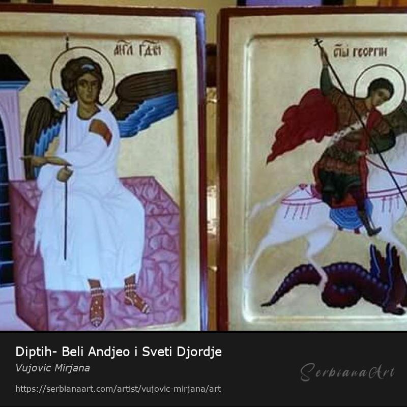 Diptih- Beli Andjeo i Sveti Djordje, Egg tempera/Wood, Vujovic Mirjana