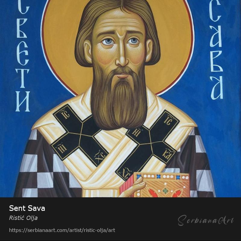 Sent Sava, Egg tempera/Canvas, Ristić Olja