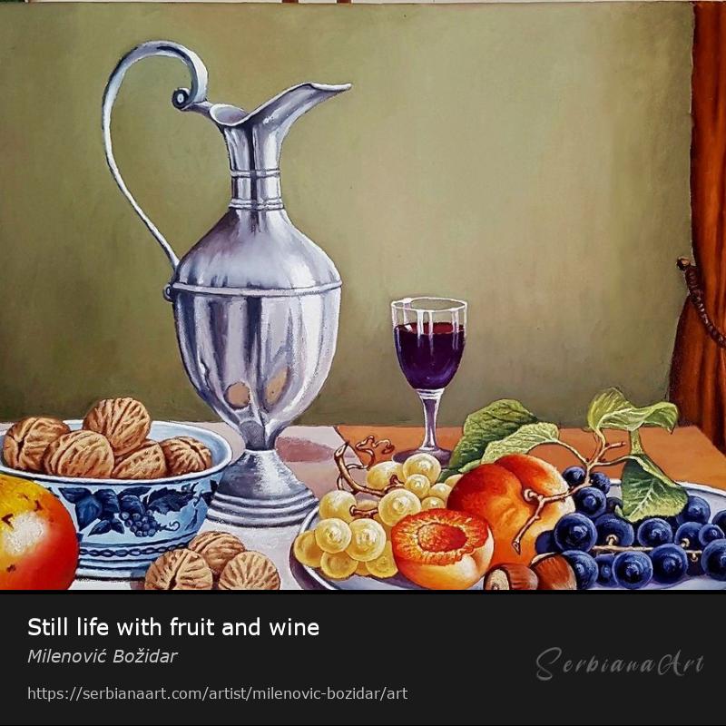 Still life with fruit and wine, Oil/Canvas, Milenović Božidar