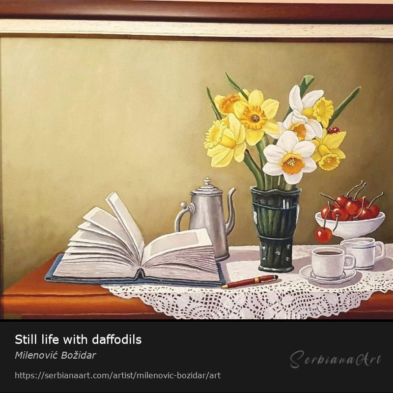 Still life with daffodils, Oil/Canvas, Milenović Božidar