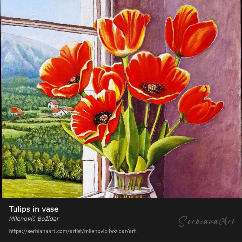 Tulips in vase, Oil/Canvas, Milenović Božidar
