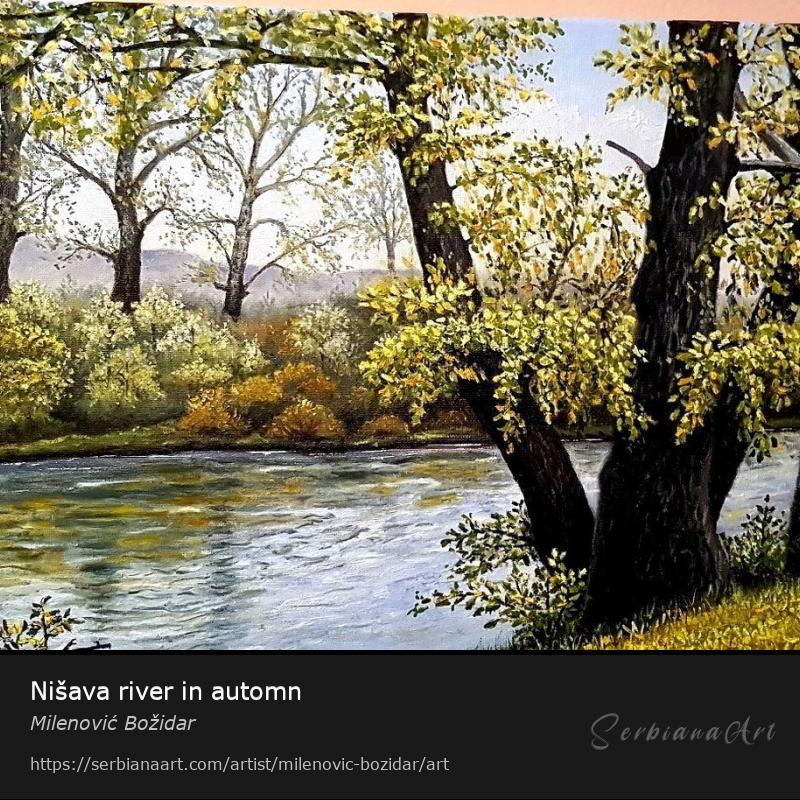 Nišava river in automn, Oil/Canvas, Milenović Božidar