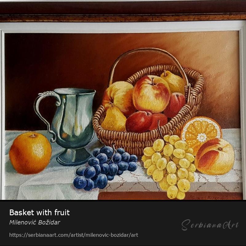 Basket with fruit, Oil/Canvas, Milenović Božidar