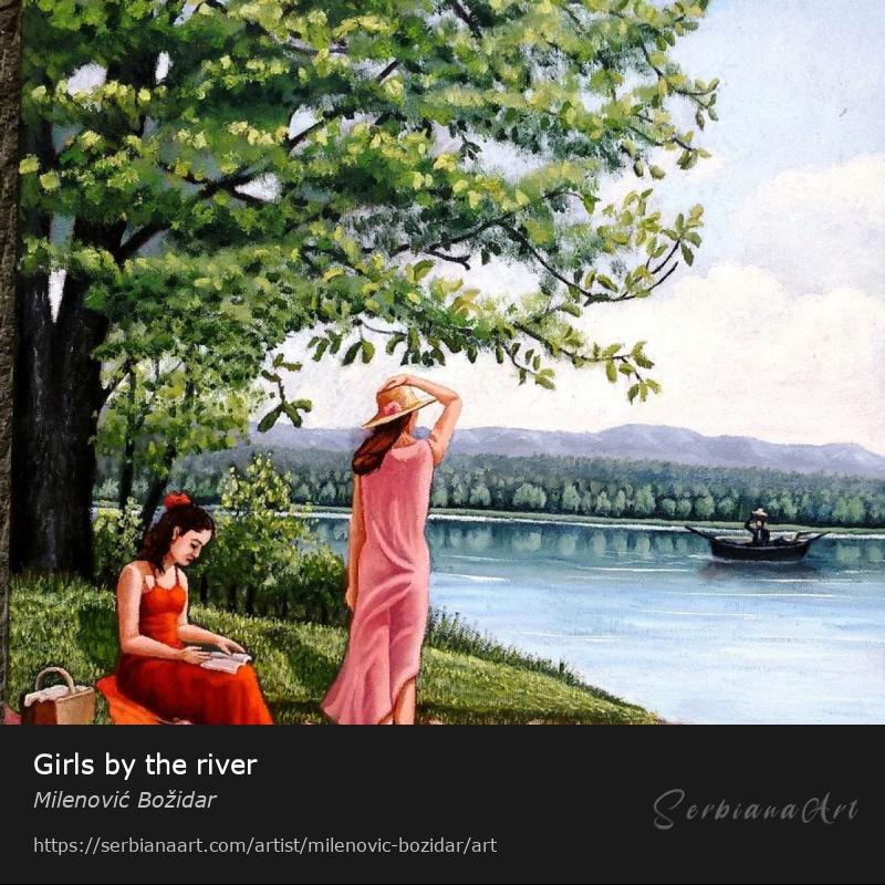 Girls by the river, Oil/Canvas, Milenović Božidar