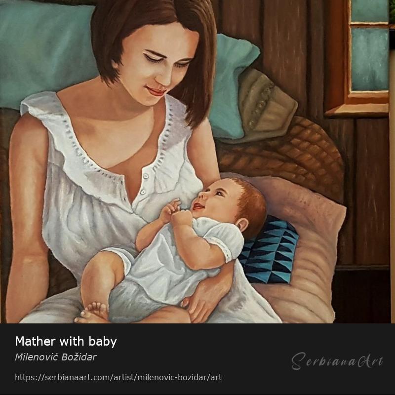 Mather with baby, Oil/Canvas, Milenović Božidar