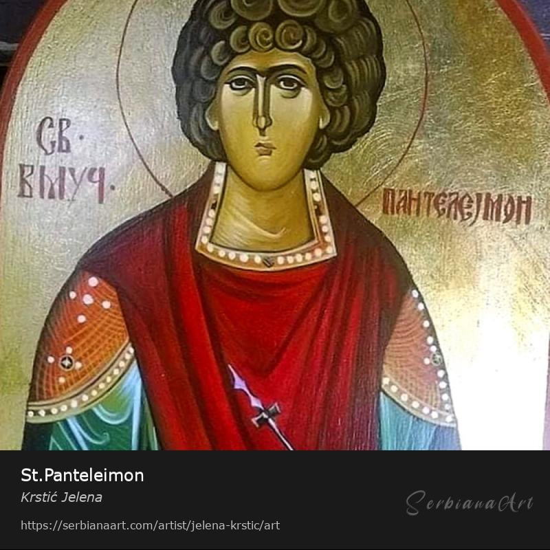 St.Panteleimon, Egg tempera/Wood, Krstić Jelena
