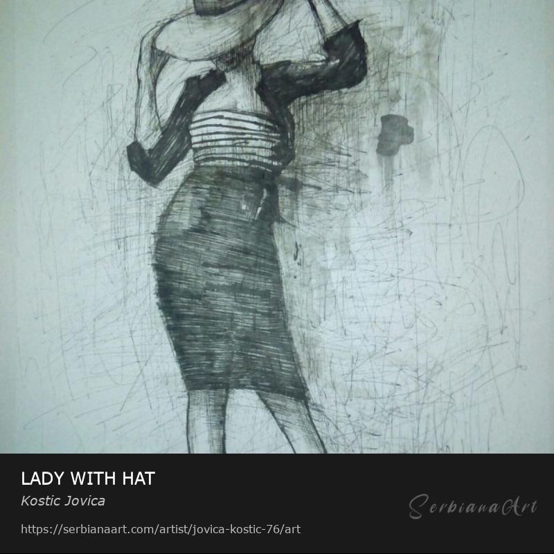 LADY WITH HAT, Ink/Paper, Kostic Jovica