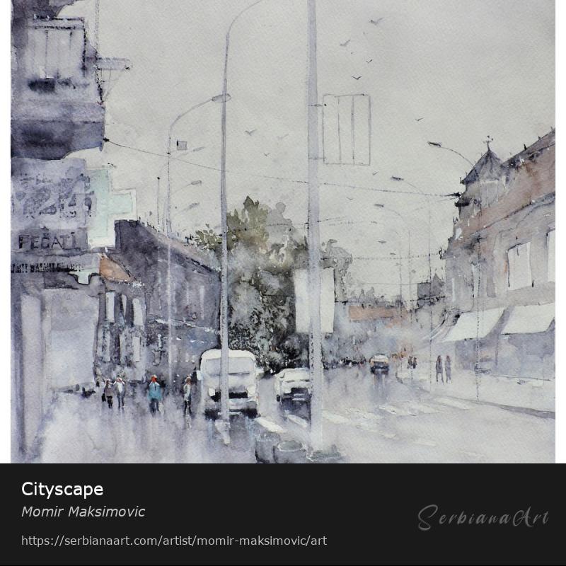 Cityscape, Watercolor/Paper, Momir Maksimovic