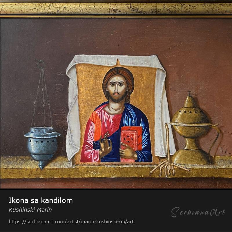 Ikona sa kandilom, Oil/Canvas, Kushinski Marin