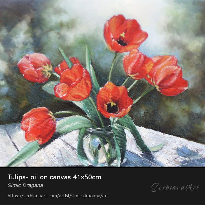 Tulips- oil on canvas 41x50cm, Oil/Canvas, Simic Dragana