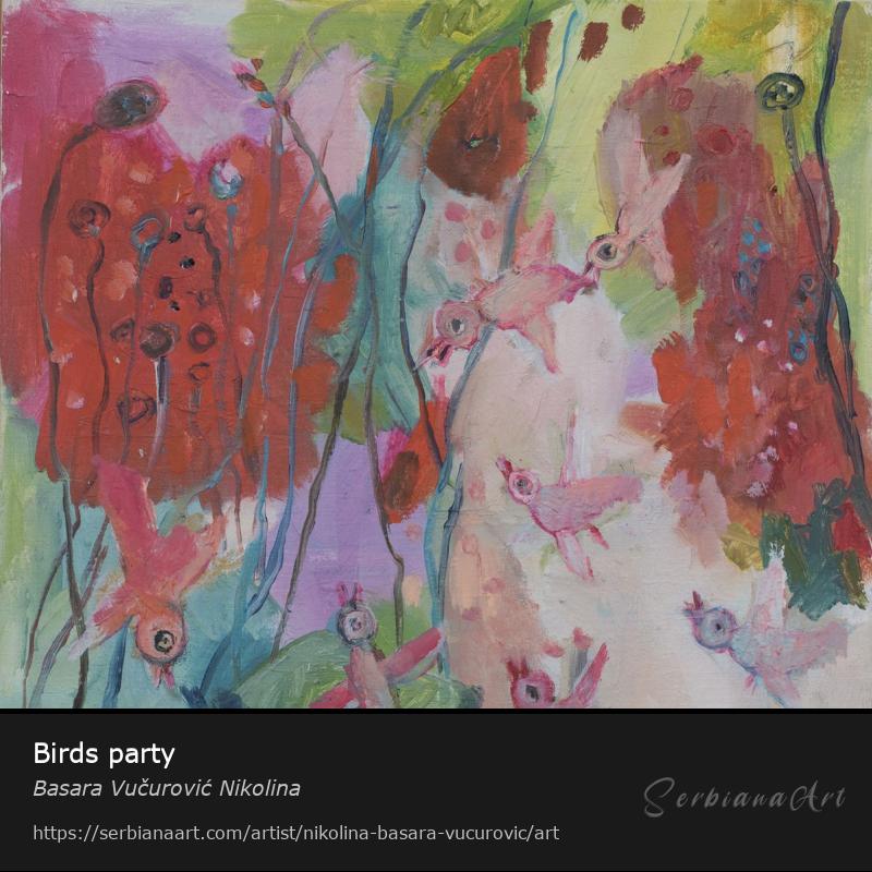 Birds party, Acrylic/Mixed, Basara Vučurović Nikolina