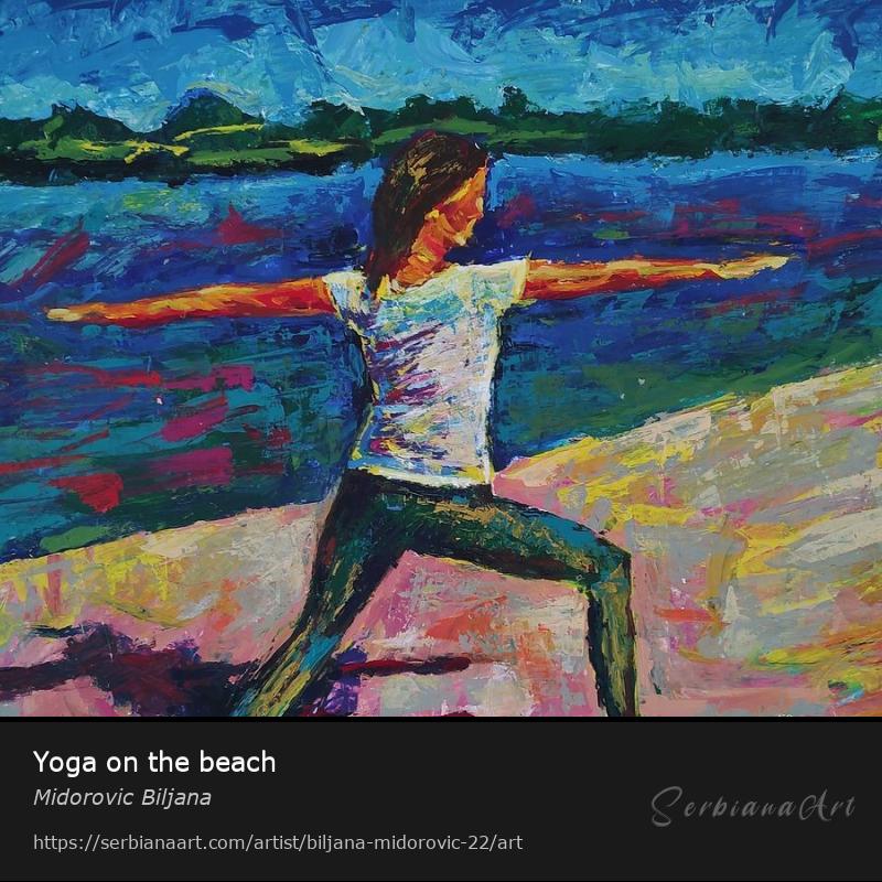 Yoga on the beach, Acrylic/Cardboard, Midorovic Biljana