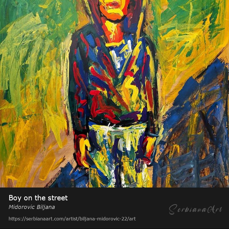 Boy on the street, Acrylic/Cardboard, Midorovic Biljana