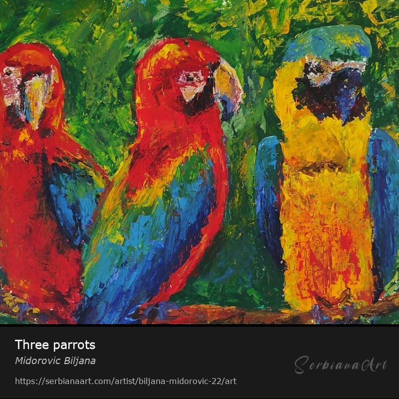 Three parrots, Acrylic/Cardboard, Midorovic Biljana