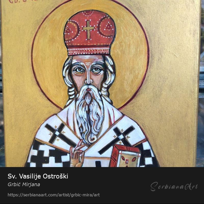 Sv. Vasilije Ostroški, Acrylic/Panel, Grbić Mirjana