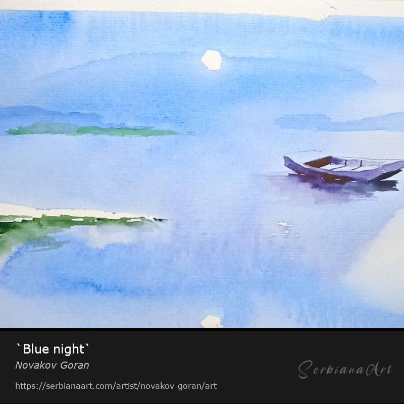 `Blue night`, Watercolor/Paper, Novakov Goran