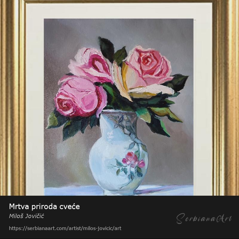 Mrtva priroda cveće, Oil/Canvas, Miloš Jovičić