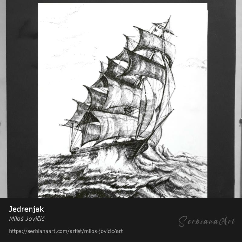 Jedrenjak, Indian ink/Paper, Miloš Jovičić