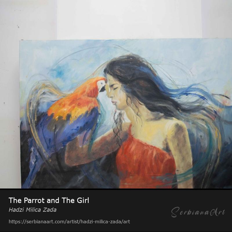 The Parrot and The Girl, Oil/Canvas, Hadzi Milica Zada