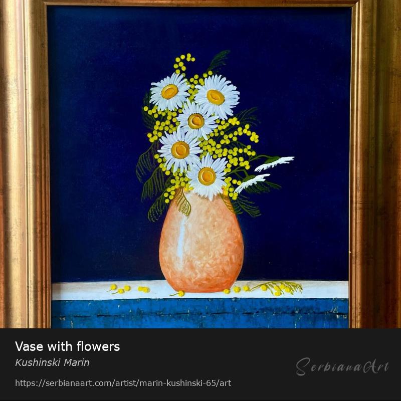 Vase with flowers, Oil/Canvas, Kushinski Marin