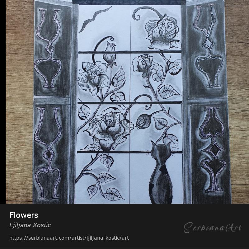 Flowers, Pencil/Paper, Ljiljana Kostic