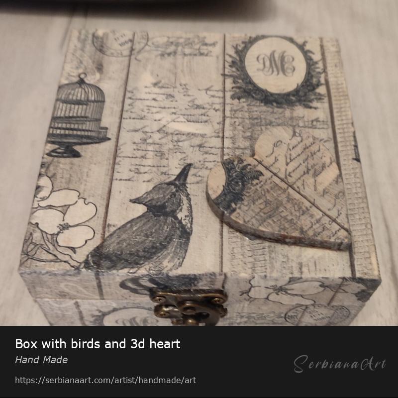 Box with birds and 3d heart, Creative Handicraft/Wood, Hand Made