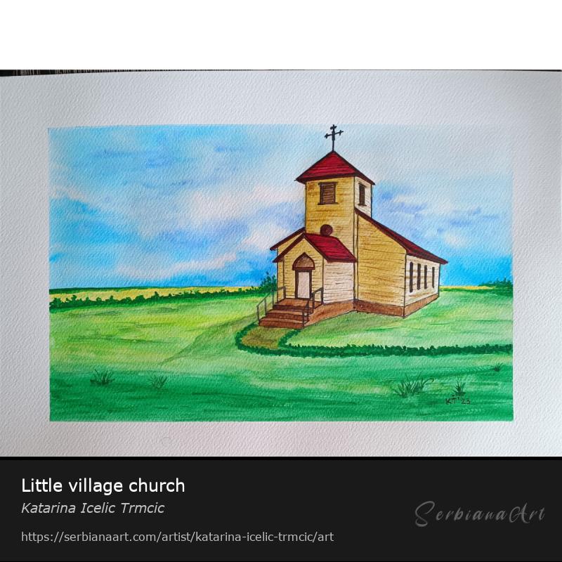 Little village church, Watercolor/Paper, Katarina Icelic Trmcic