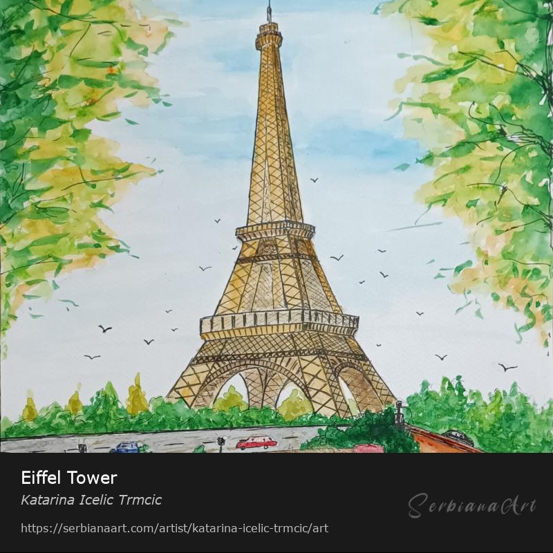 Eiffel Tower, Watercolor/Paper, Katarina Icelic Trmcic