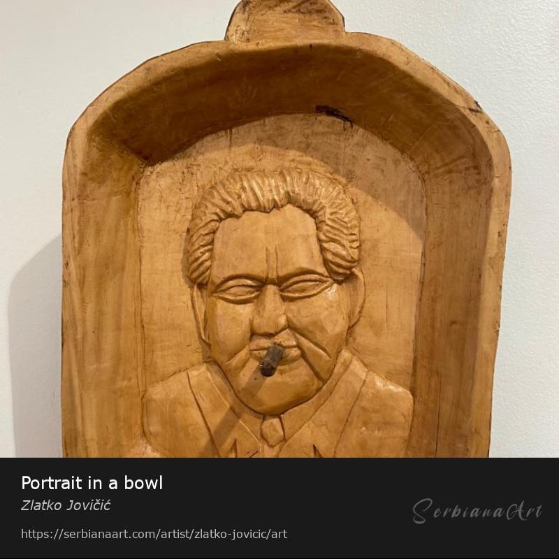 Portrait in a bowl, Carving/Wood, Zlatko Jovičić