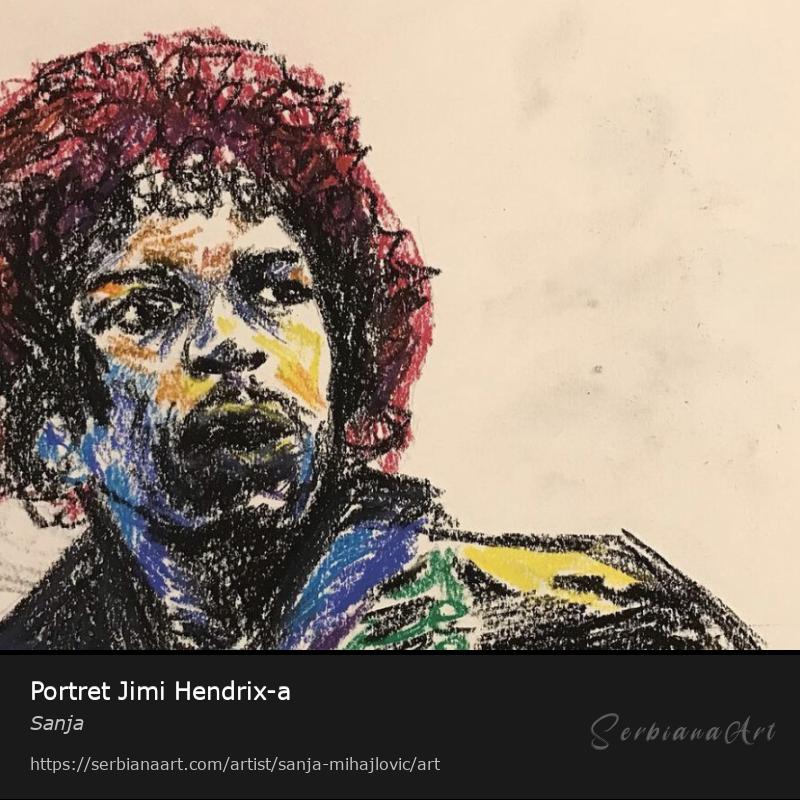 Portret Jimi Hendrix-a, Pastel/Cardboard, Sanja