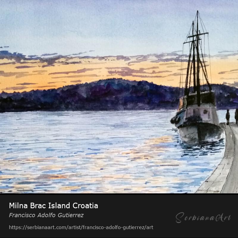 Milna Brac Island Croatia, Watercolor/Paper, Francisco Adolfo Gutierrez