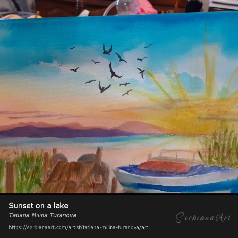 Sunset on a lake, Watercolor/Paper, Tatiana Milina Turanova