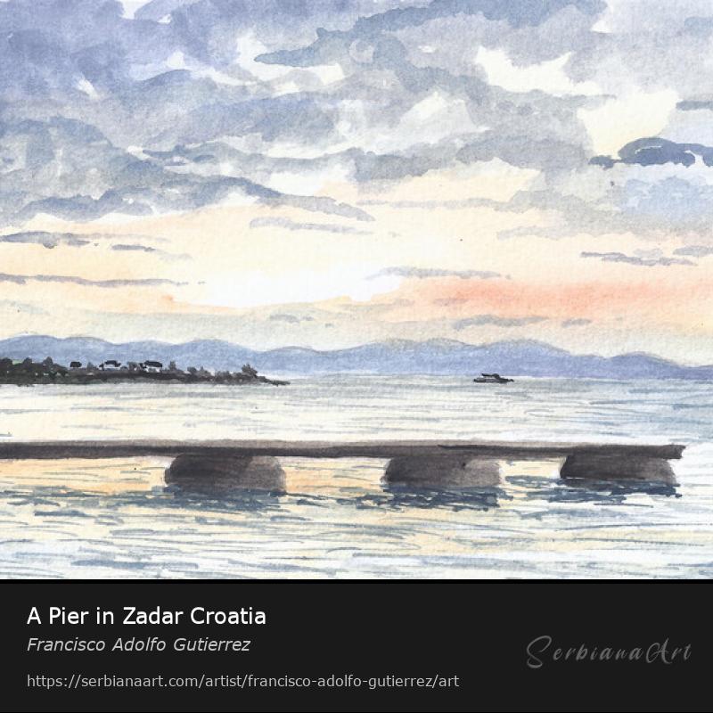 A Pier in Zadar Croatia, Watercolor/Paper, Francisco Adolfo Gutierrez