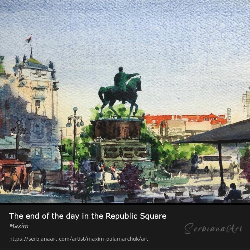 The end of the day in the Republic Square, Watercolor/Paper, Maxim