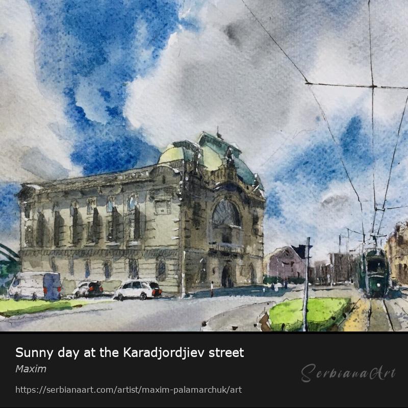 Sunny day at the Karadjordjiev street, Watercolor/Paper, Maxim