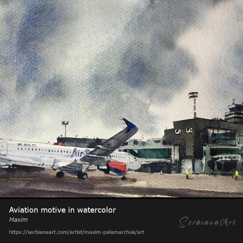 Aviation motive in watercolor, Watercolor/Paper, Maxim