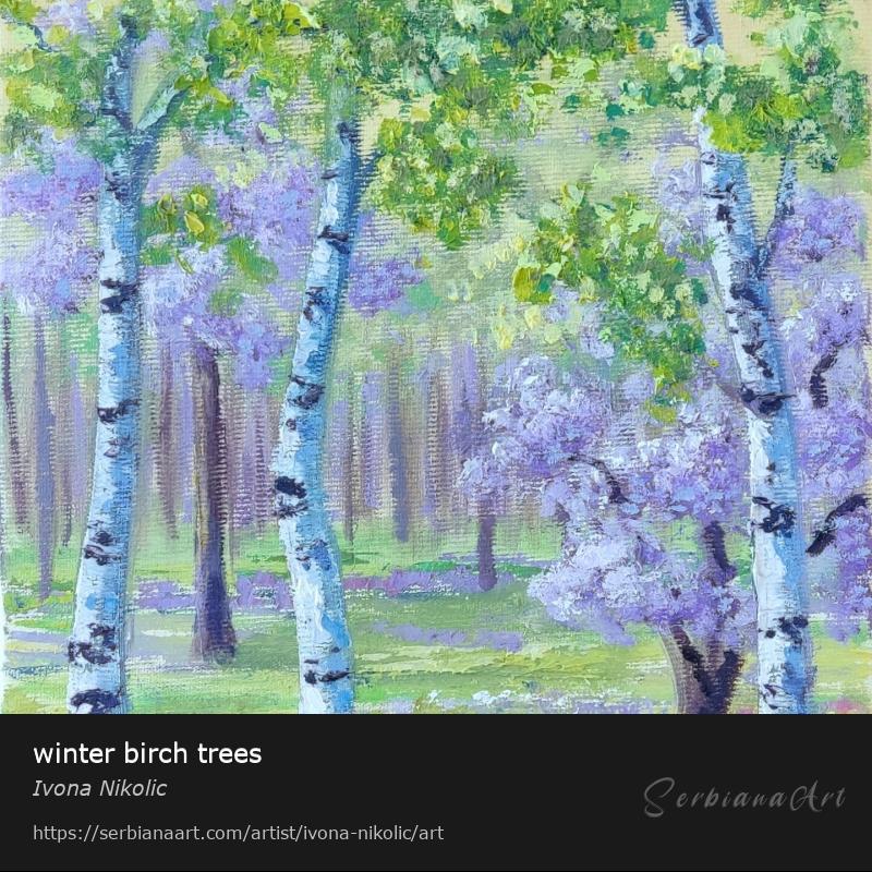winter birch trees, Oil/Canvas, Ivona Nikolic
