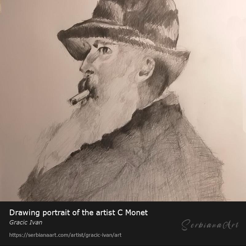 Drawing portrait of the artist C Monet, Pencil/Paper, Gracic Ivan