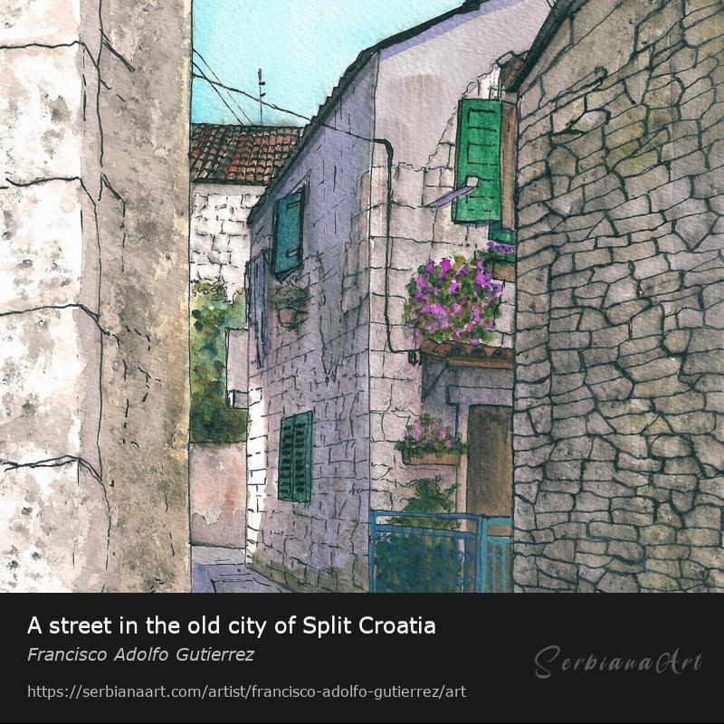 A street in the old city of Split Croatia, Watercolor/Paper, Francisco Adolfo Gutierrez