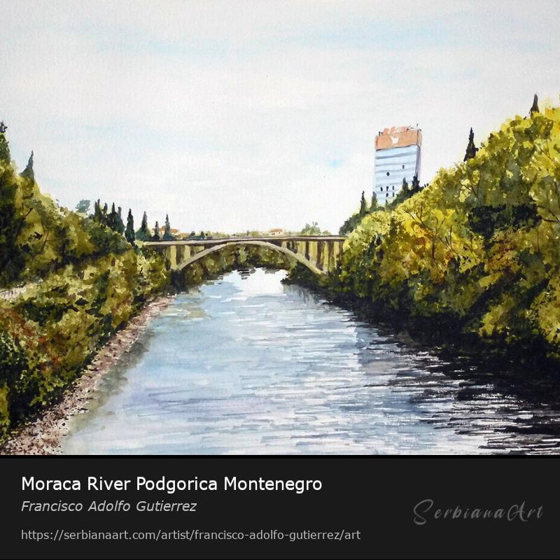 Moraca River Podgorica Montenegro, Watercolor/Paper, Francisco Adolfo Gutierrez