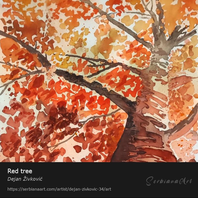 Red tree, Watercolor/Paper, Dejan Živković