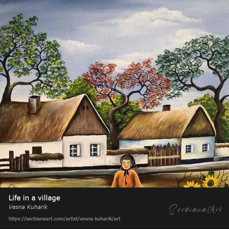 Life in a village, Acrylic/Canvas, Vesna Kuharik