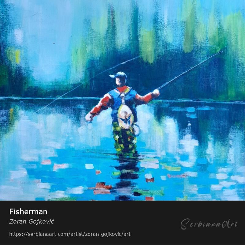 Fisherman, Acrylic/Canvas, Zoran Gojković